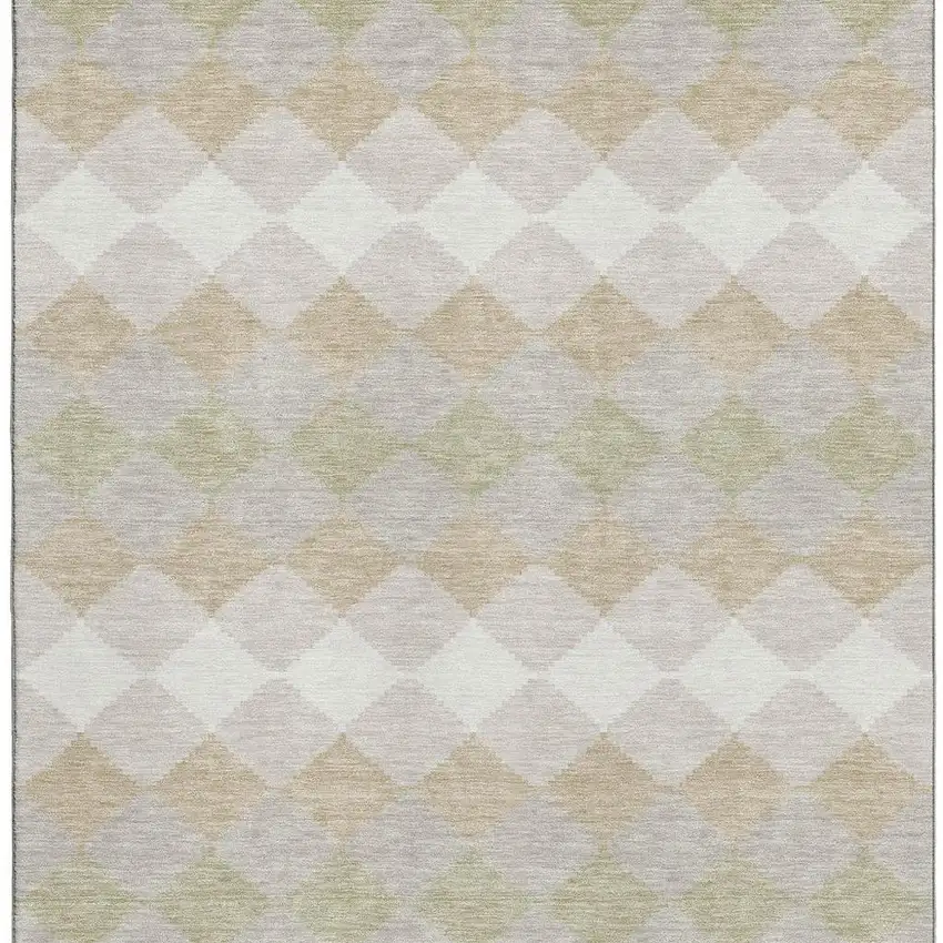 Beige Taupe And Ivory Geometric Washable Area Rug With UV Protection Photo 3