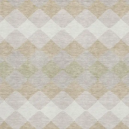 Beige Taupe And Ivory Geometric Washable Area Rug With UV Protection Photo 2