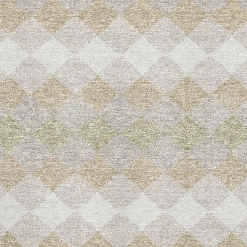 Beige Taupe And Ivory Geometric Washable Area Rug With UV Protection Photo 2