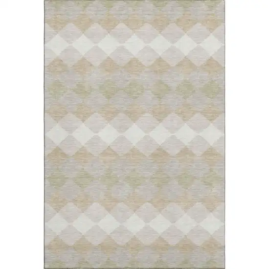 Beige Taupe And Ivory Geometric Washable Area Rug With UV Protection Photo 1