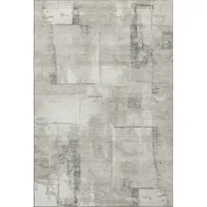Photo of Beige Taupe And Ivory Geometric Washable Area Rug With UV Protection