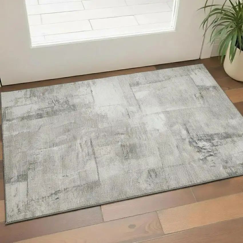 Beige Taupe And Ivory Geometric Washable Area Rug With UV Protection Photo 2