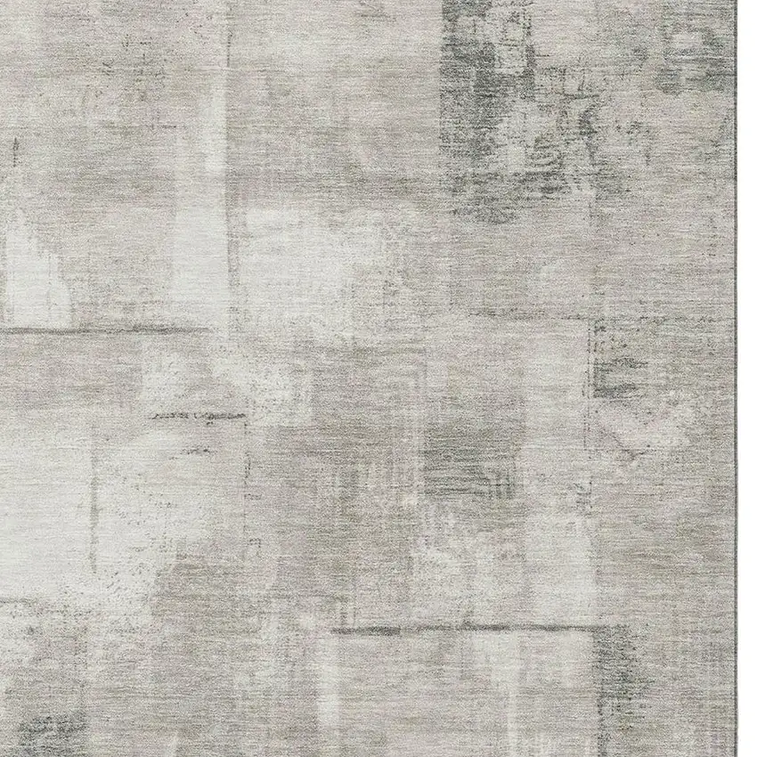 Beige Taupe And Ivory Geometric Washable Area Rug With UV Protection Photo 2