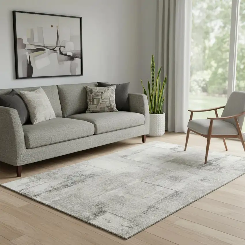 Beige Taupe And Ivory Geometric Washable Area Rug With UV Protection Photo 2