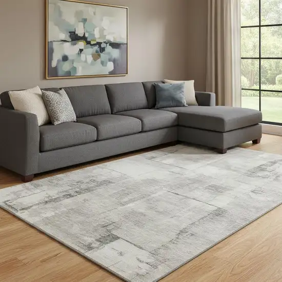 Beige Taupe And Ivory Geometric Washable Area Rug With UV Protection Photo 2