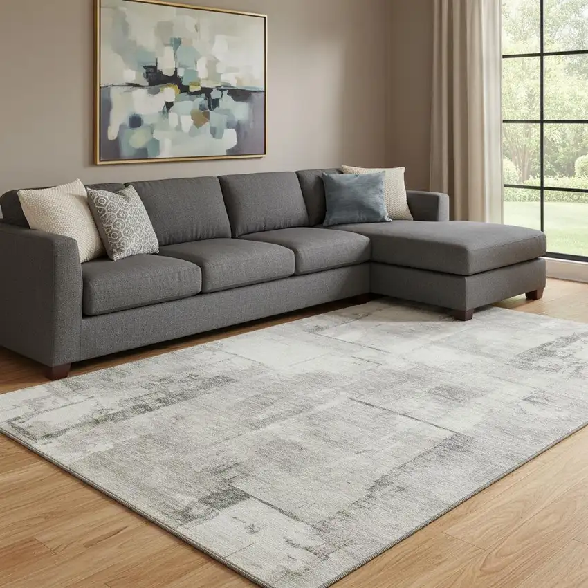 Beige Taupe And Ivory Geometric Washable Area Rug With UV Protection Photo 2