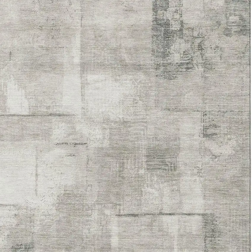 Beige Taupe And Ivory Geometric Washable Area Rug With UV Protection Photo 2