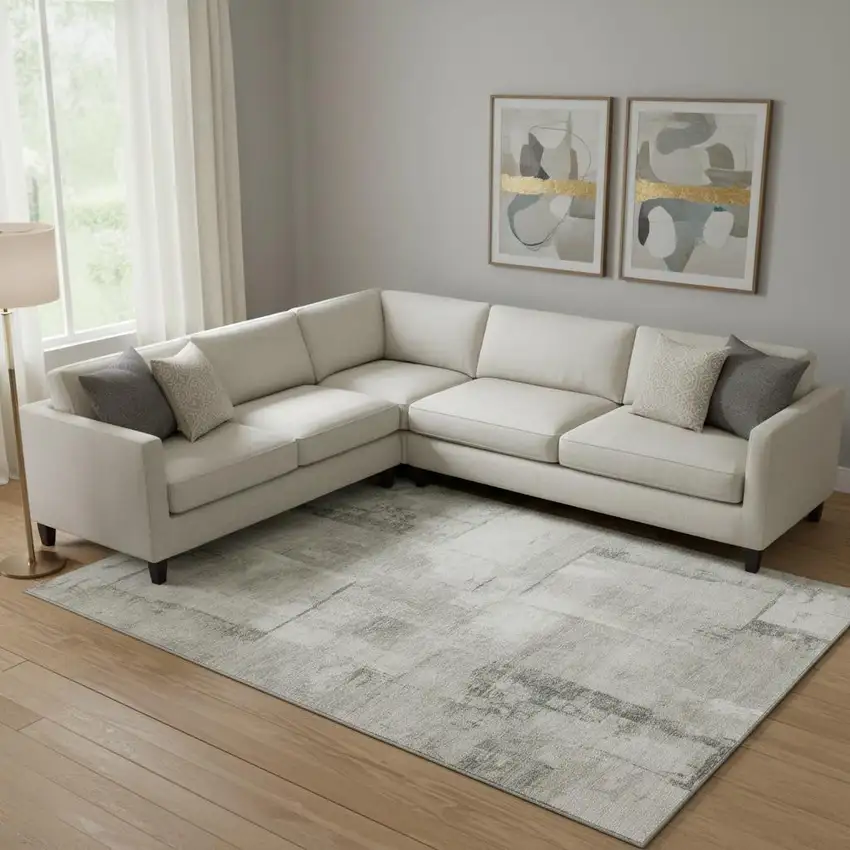 Beige Taupe And Ivory Geometric Washable Area Rug With UV Protection Photo 2