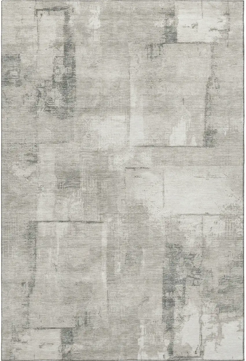 Beige Taupe And Ivory Geometric Washable Area Rug With UV Protection Photo 4