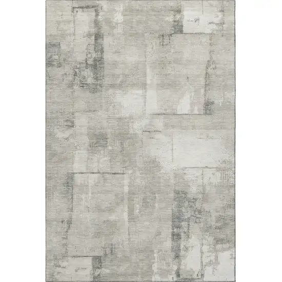 Beige Taupe And Ivory Geometric Washable Area Rug With UV Protection Photo 4