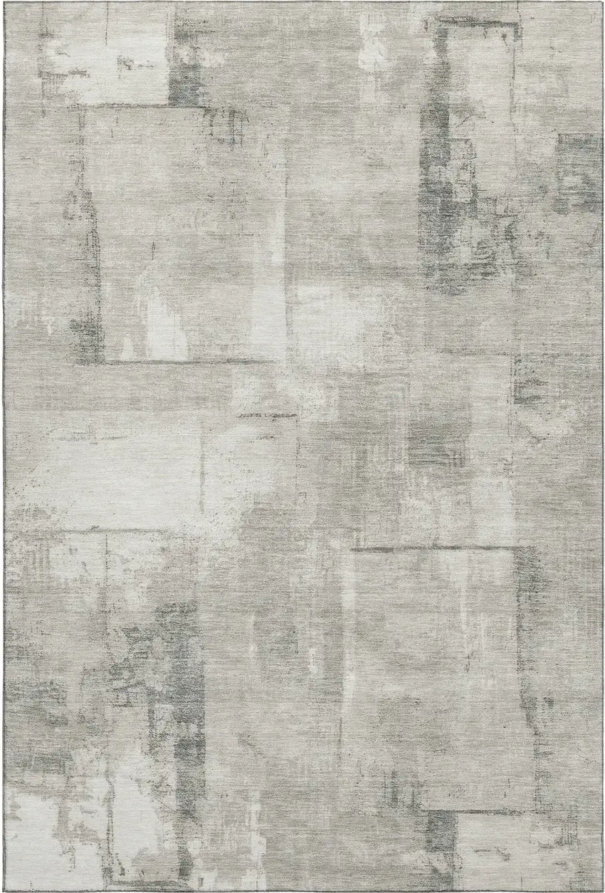 Beige Taupe And Ivory Geometric Washable Area Rug With UV Protection Photo 1