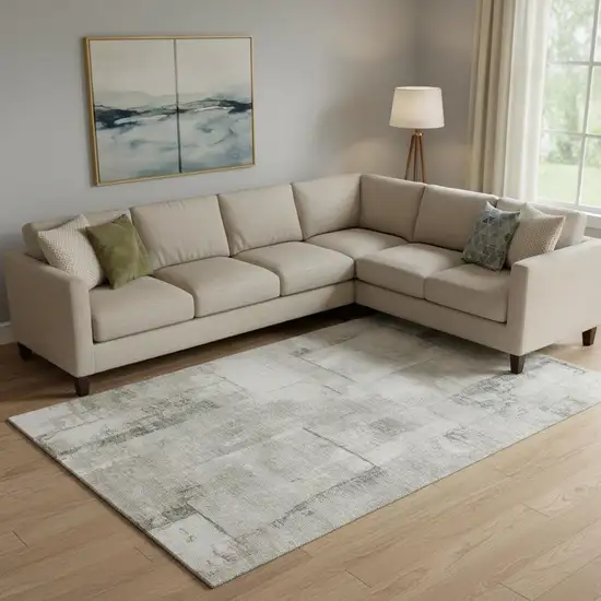 Beige Taupe And Ivory Geometric Washable Area Rug With UV Protection Photo 2