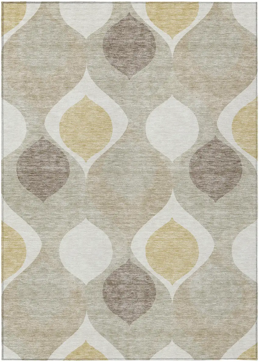 Beige Taupe And Ivory Ogee Washable Indoor Outdoor Area Rug Photo 1