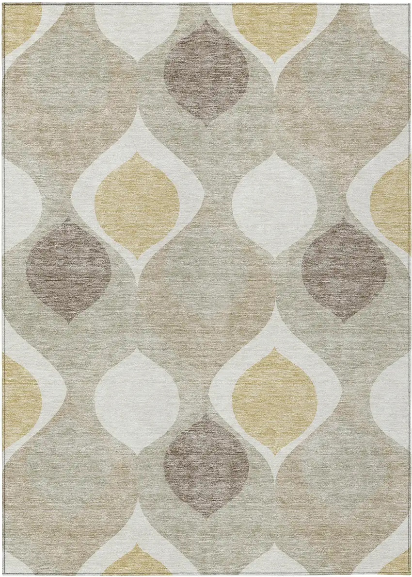 Beige Taupe And Ivory Ogee Washable Indoor Outdoor Area Rug Photo 1