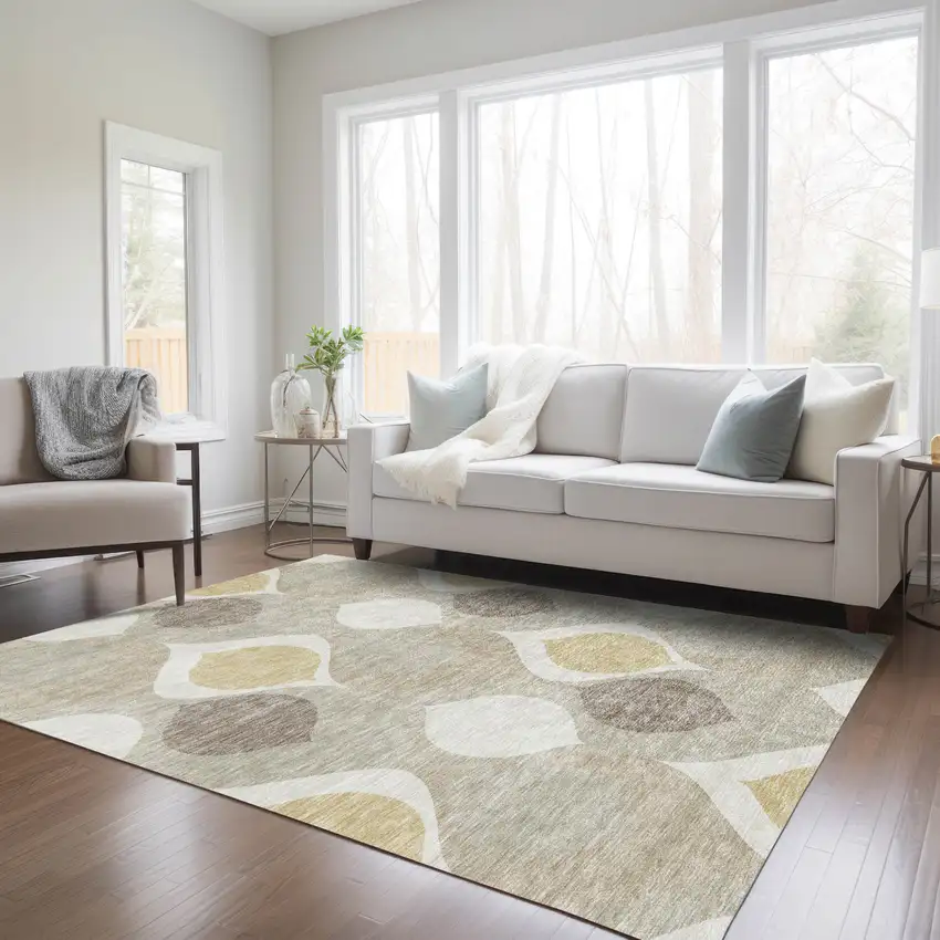 Beige Taupe And Ivory Ogee Washable Indoor Outdoor Area Rug Photo 8