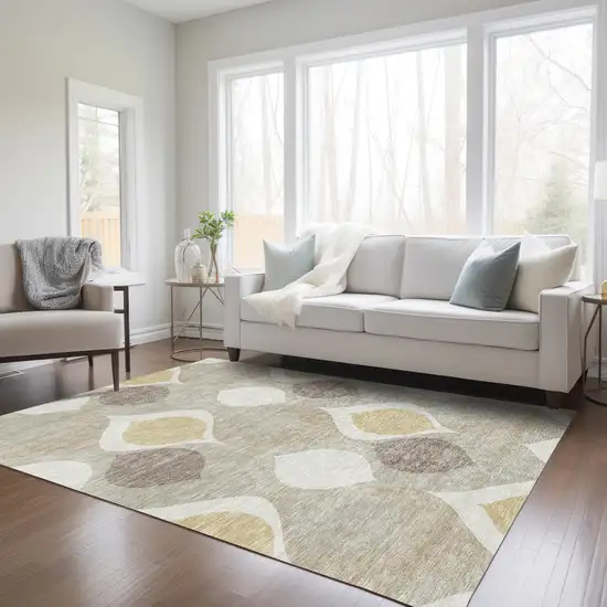 Beige Taupe And Ivory Ogee Washable Indoor Outdoor Area Rug Photo 8