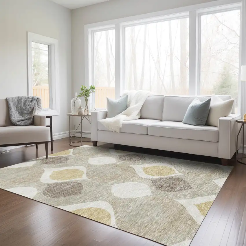 Beige Taupe And Ivory Ogee Washable Indoor Outdoor Area Rug Photo 8