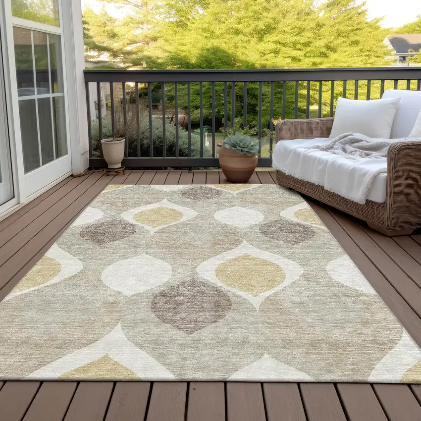Beige Taupe And Ivory Ogee Washable Indoor Outdoor Area Rug Photo 6