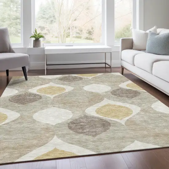 Beige Taupe And Ivory Ogee Washable Indoor Outdoor Area Rug Photo 7