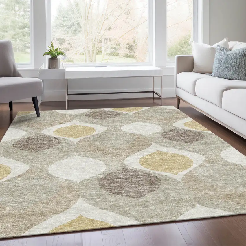 Beige Taupe And Ivory Ogee Washable Indoor Outdoor Area Rug Photo 7