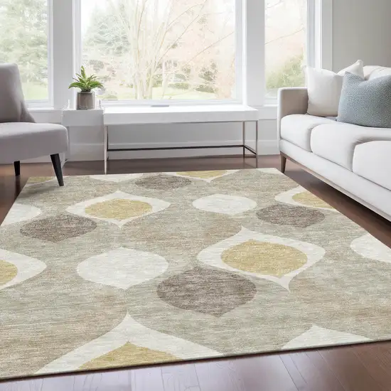 Beige Taupe And Ivory Ogee Washable Indoor Outdoor Area Rug Photo 7