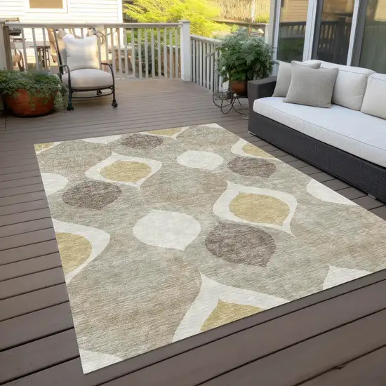 Beige Taupe And Ivory Ogee Washable Indoor Outdoor Area Rug Photo 9
