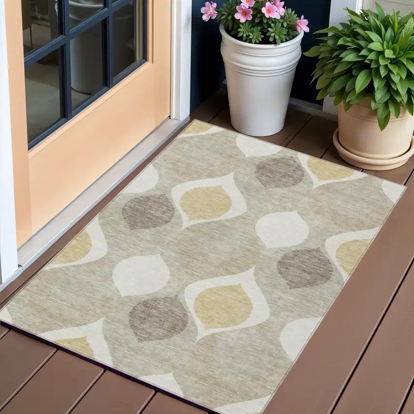 Beige Taupe And Ivory Ogee Washable Indoor Outdoor Area Rug Photo 1