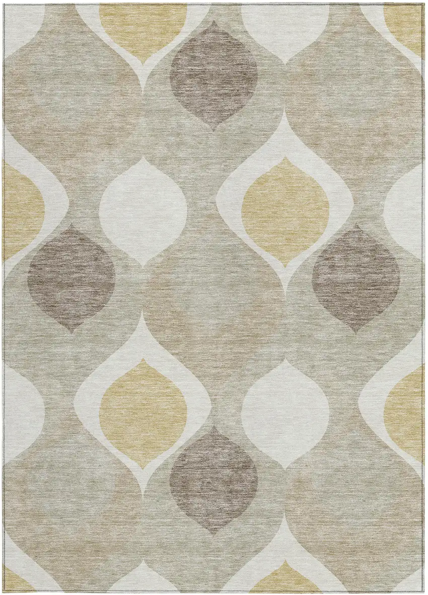 Beige Taupe And Ivory Ogee Washable Indoor Outdoor Area Rug Photo 5