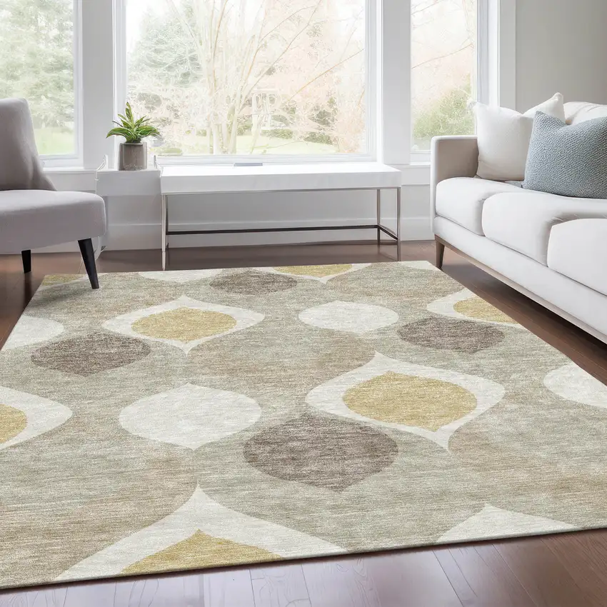 Beige Taupe And Ivory Ogee Washable Indoor Outdoor Area Rug Photo 7