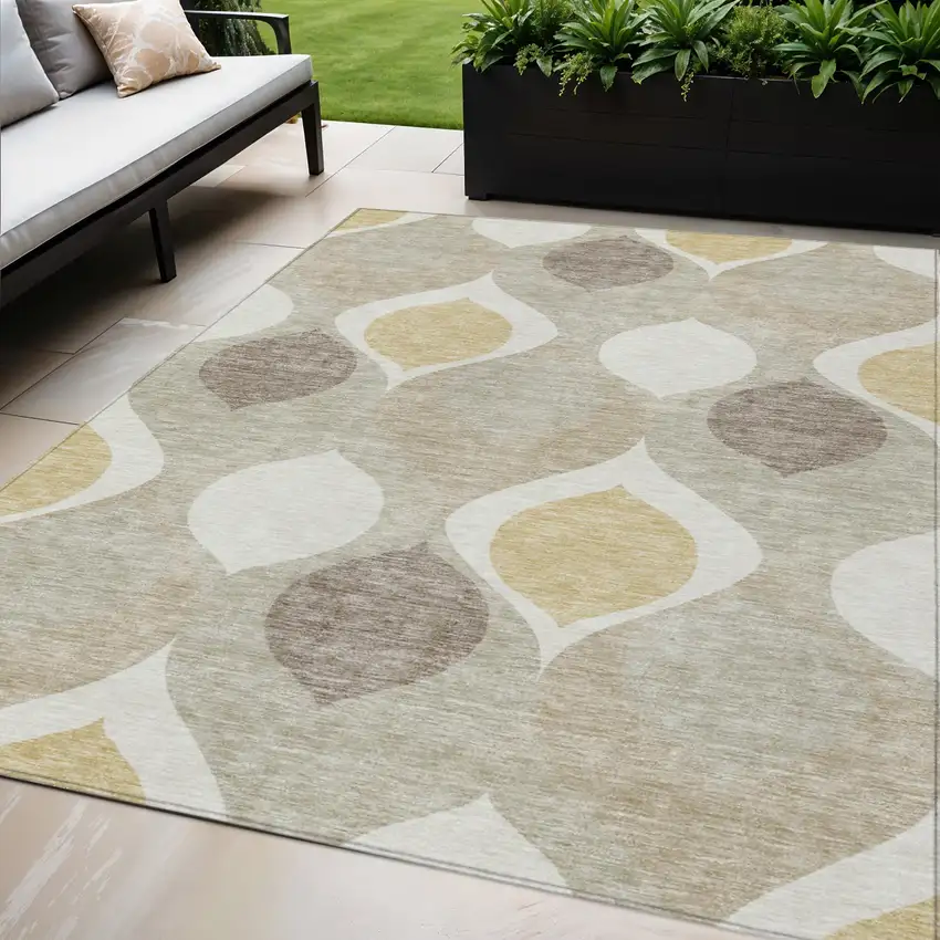 Beige Taupe And Ivory Ogee Washable Indoor Outdoor Area Rug Photo 1