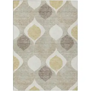 Photo of Beige Taupe And Ivory Ogee Washable Indoor Outdoor Area Rug