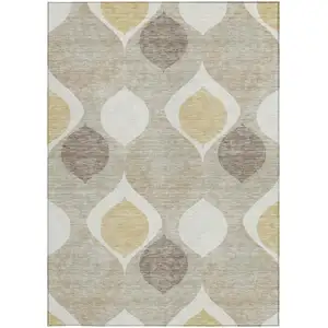 Photo of Beige Taupe And Ivory Ogee Washable Indoor Outdoor Area Rug