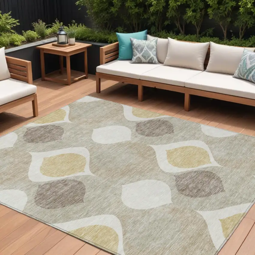 Beige Taupe And Ivory Ogee Washable Indoor Outdoor Area Rug Photo 1