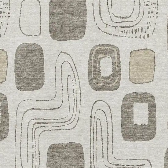 Beige Taupe And Khaki Geometric Washable Area Rug With UV Protection Photo 2