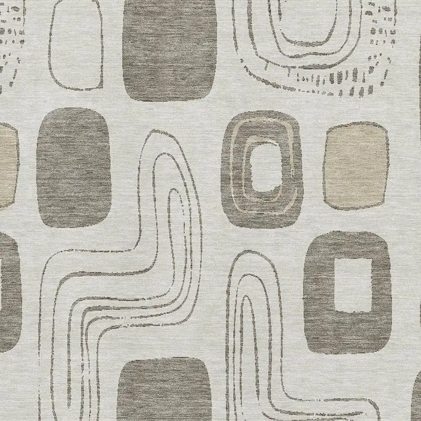 Beige Taupe And Khaki Geometric Washable Area Rug With UV Protection Photo 2