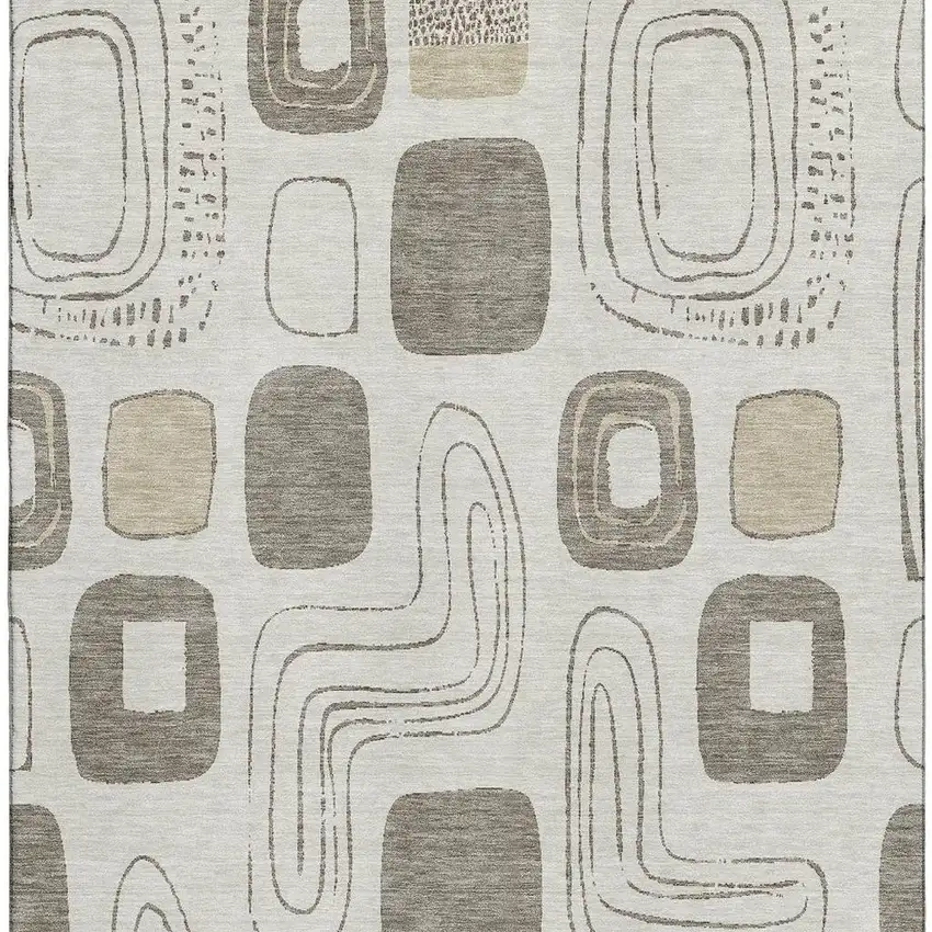 Beige Taupe And Khaki Geometric Washable Area Rug With UV Protection Photo 4