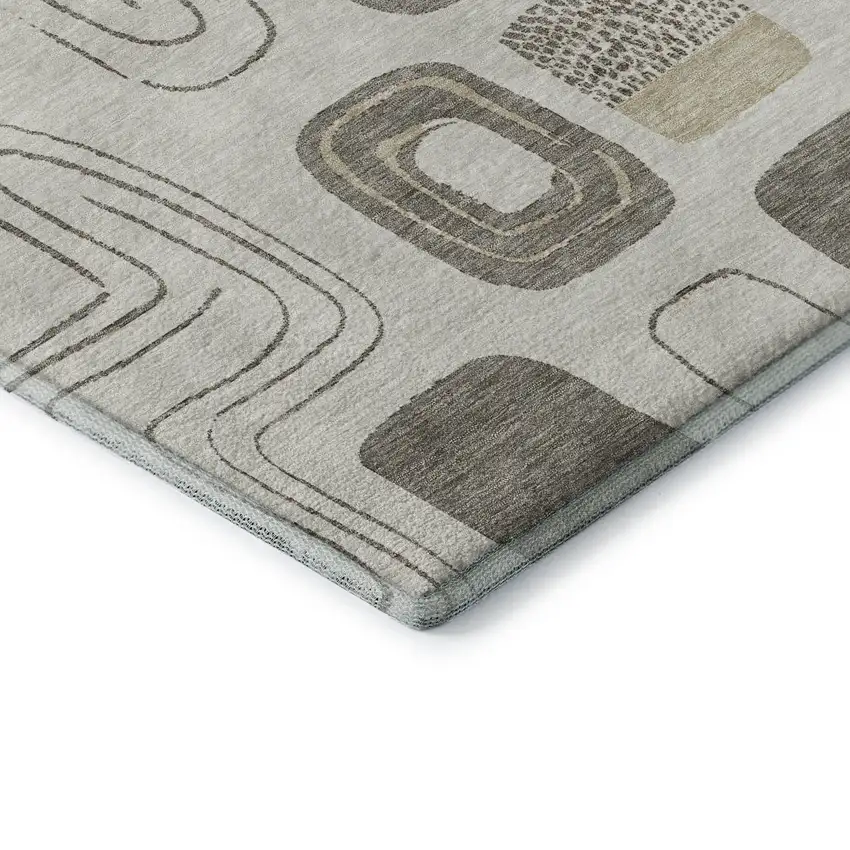 Beige Taupe And Khaki Geometric Washable Area Rug With UV Protection Photo 7