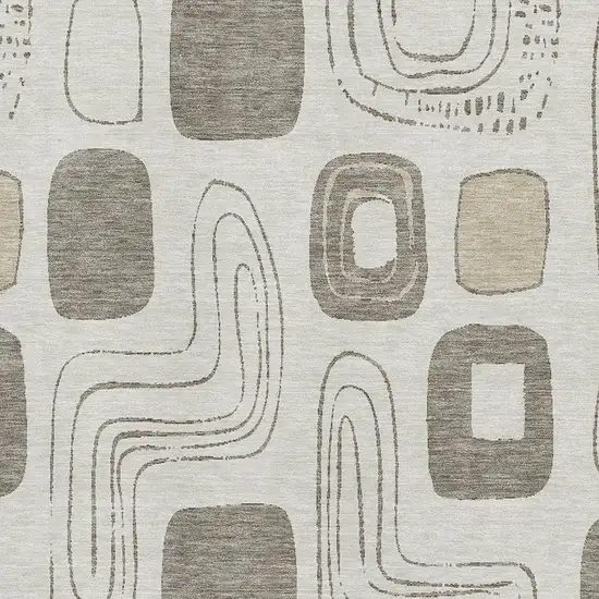 Beige Taupe And Khaki Geometric Washable Area Rug With UV Protection Photo 2