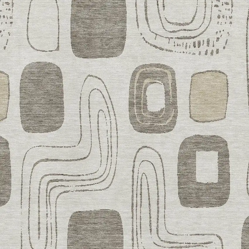 Beige Taupe And Khaki Geometric Washable Area Rug With UV Protection Photo 2