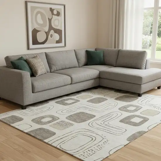 Beige Taupe And Khaki Geometric Washable Area Rug With UV Protection Photo 2