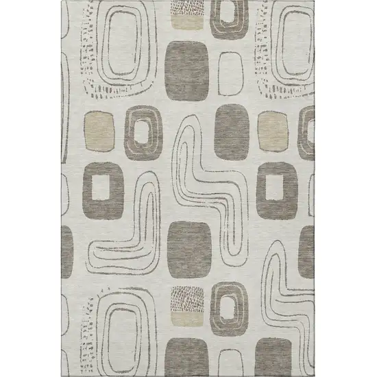 Beige Taupe And Khaki Geometric Washable Area Rug With UV Protection Photo 3