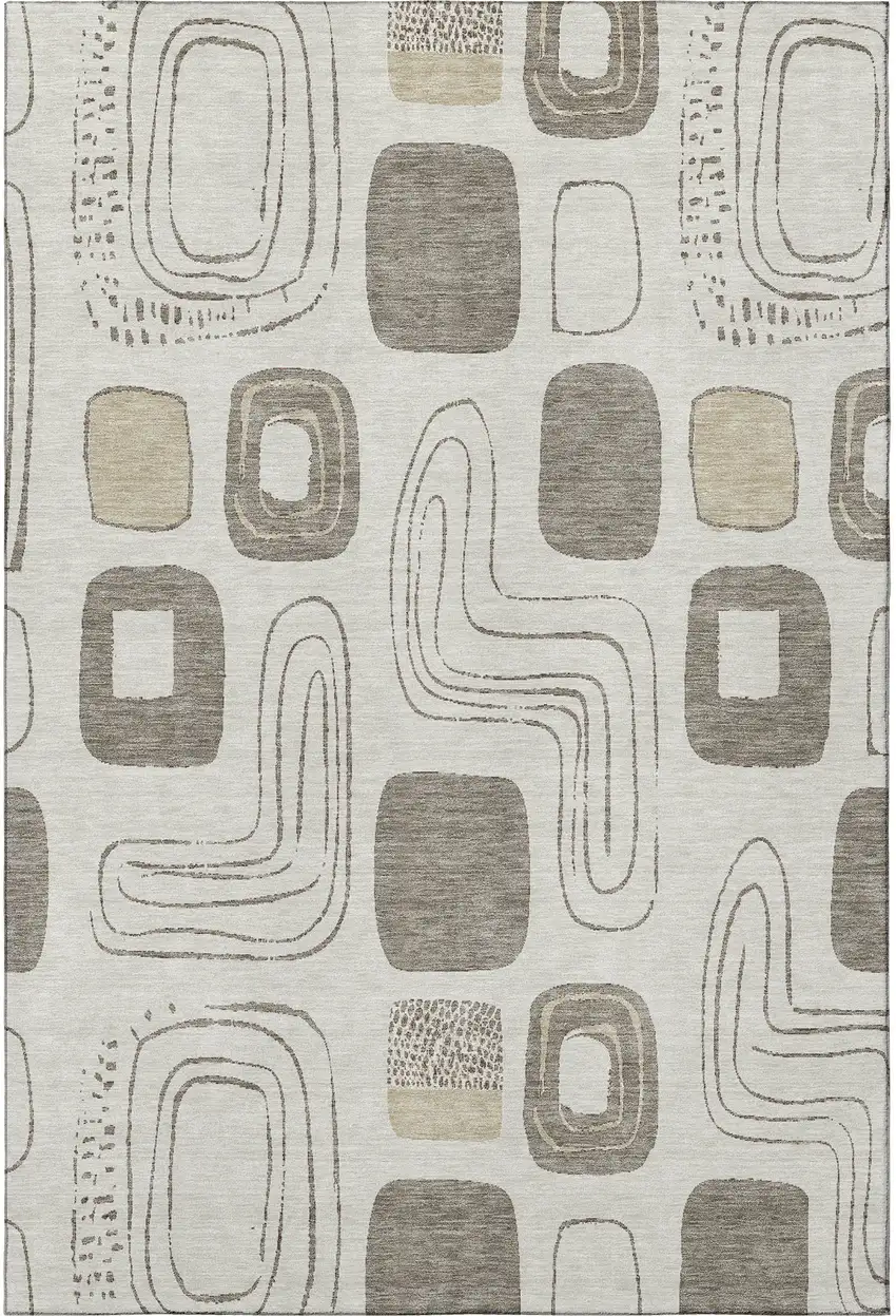 Beige Taupe And Khaki Geometric Washable Area Rug With UV Protection Photo 3