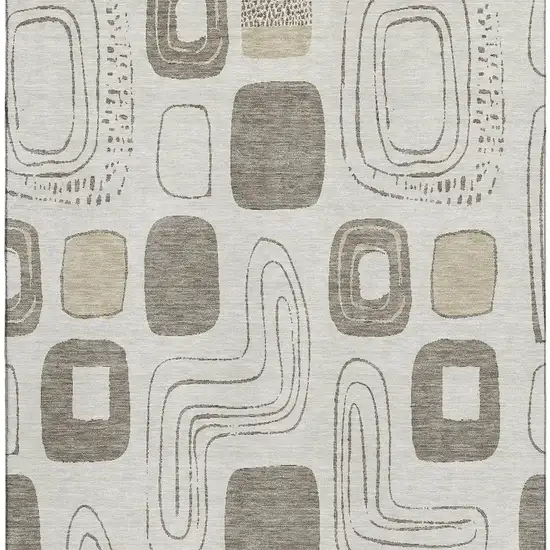 Beige Taupe And Khaki Geometric Washable Area Rug With UV Protection Photo 2