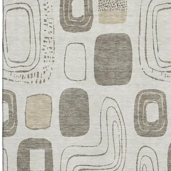 Beige Taupe And Khaki Geometric Washable Area Rug With UV Protection Photo 2