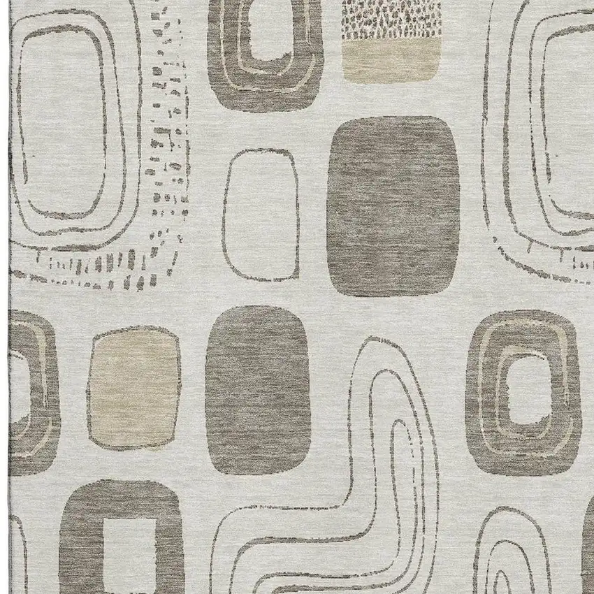 Beige Taupe And Khaki Geometric Washable Area Rug With UV Protection Photo 2