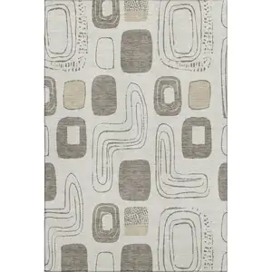 Photo of Beige Taupe And Khaki Geometric Washable Area Rug With UV Protection