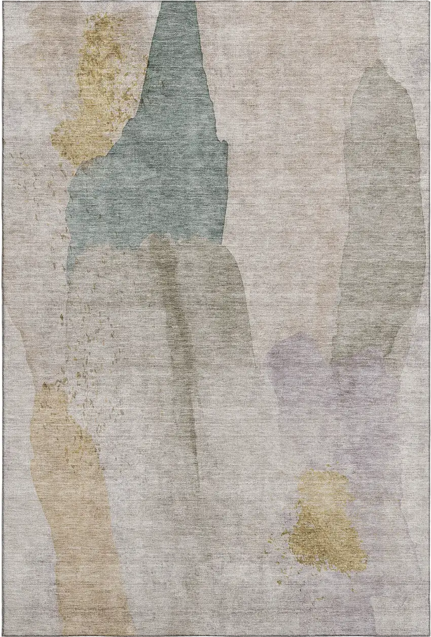 Beige Taupe And Lavender Abstract Washable Area Rug With UV Protection Photo 7