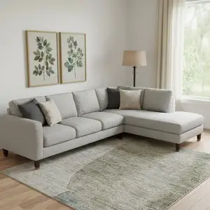 Photo of Beige Taupe And Lavender Abstract Washable Area Rug With UV Protection