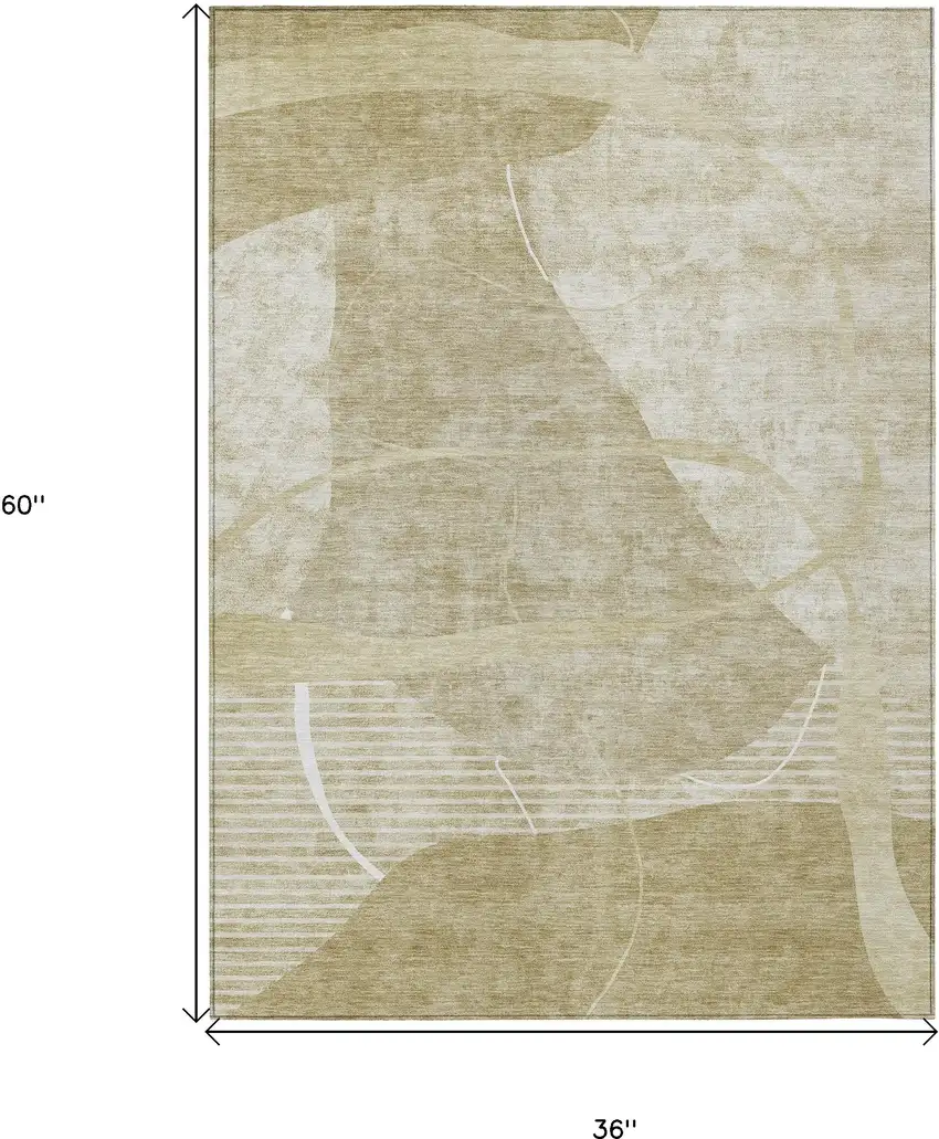 Beige Taupe And Tan Abstract Washable Indoor Outdoor Area Rug Photo 3
