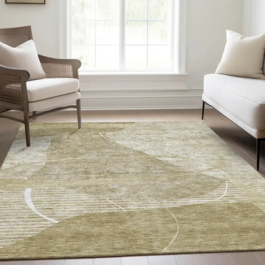 Beige Taupe And Tan Abstract Washable Indoor Outdoor Area Rug Photo 8